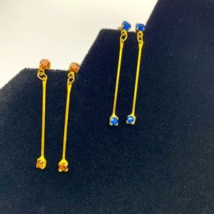 2 Pair Gold/Blue & Gold/Amber Drop Earrings. Pre-Loved